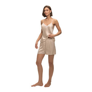 Conjunto de Pijama Informal de Encaje para Mujer, Verano, Cómodo, Sin Mangas, Pantalones Cortos, Ropa de Dormir, Ropa de Estar en Casa - Product Image 1