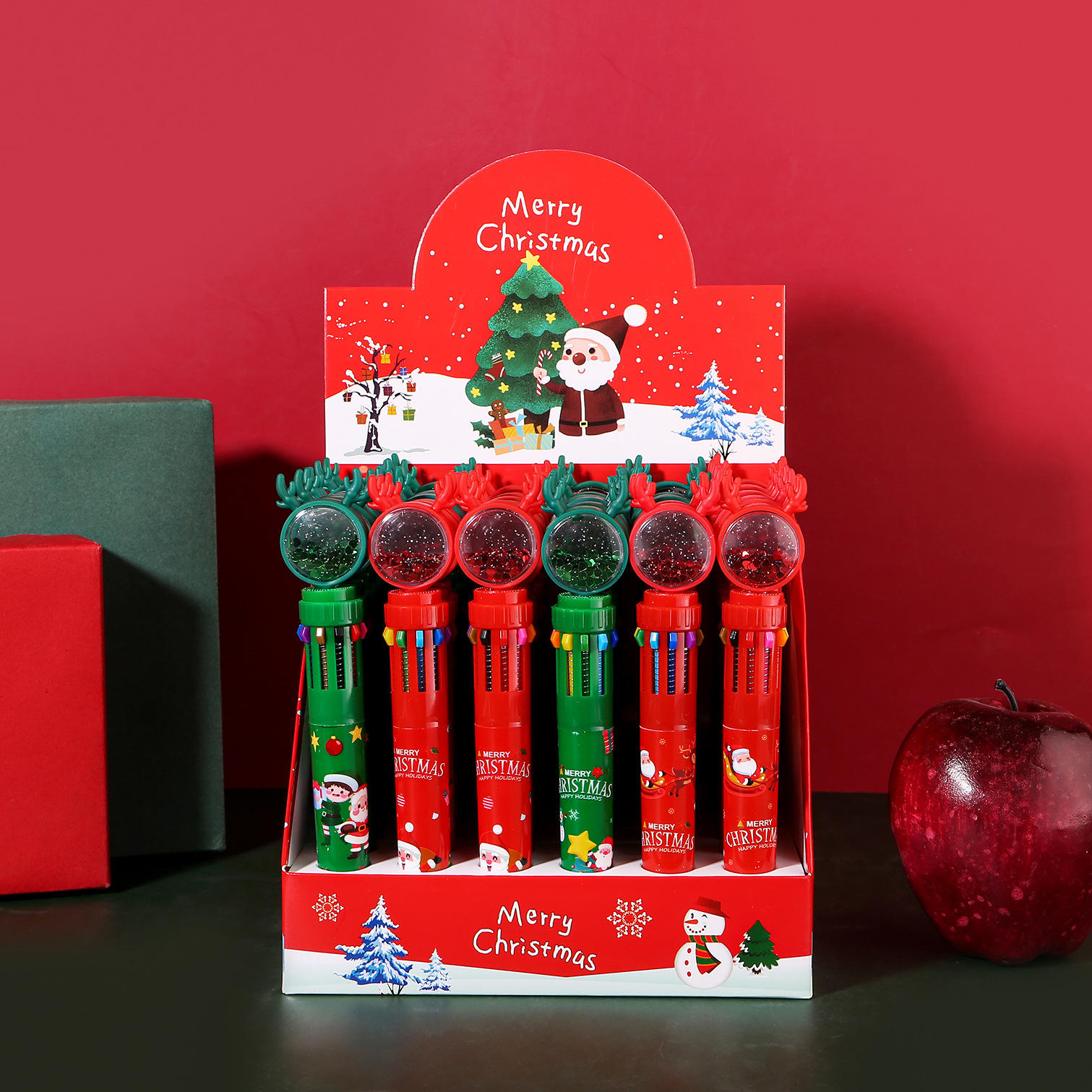 ปากกาลูกลื่น10สีแท่งคริสมาสต์