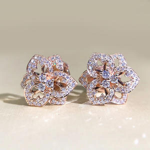 E972 Pendientes de diamantes de oro rosa, corte redondo brillante, color G, estilo romántico de boda para mujer - Product Image 4