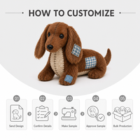Boneka Anjing Dachshund Cokelat Berpatch, Mainan Plush, Desain Boneka Anjing Lembut Custom, Hadiah, MOQ Rendah, Layanan OEM ODM, Pemasok Langsung
