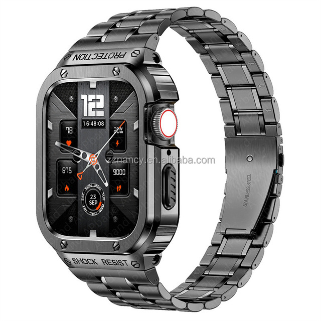 Luxury Se 44mm 45mm 49mm 41mm Series 7 8 Ultra Stainless Steel Strap Metal Watch case with Silicone Band for apple Watch