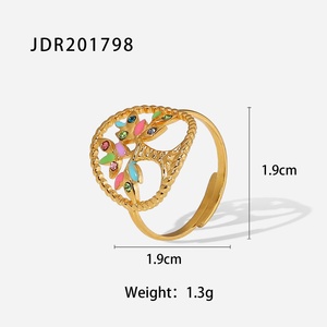Wholesales Gold Plated Stainless Steel Enamel Jewelry Colorful Stone <b>Tree</b> Ring for Women - Product Image 4