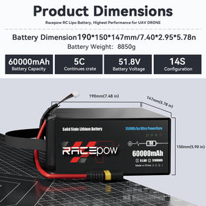 Твердотельный аккумулятор Racepow 14S 51,8 V 60000mAh с длительным сроком службы, аккумулятор для дрона с быстрой доставкой - Product Image 4