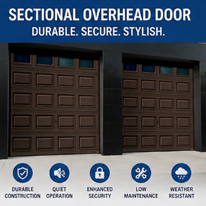 <span class=keywords><strong>Porte</strong></span> de <span class=keywords><strong>garage</strong></span> <span class=keywords><strong>sectionnelle</strong></span> automatique moderne en acier de haute qualité avec fenêtres en verre, motorisée et télécommandée, pour allée extérieure - Product Image 1