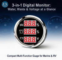 Compteur multifonction numérique 3-en-1 52 mm à panneau noir pour eau douce/eaux usées/tension 9-32V pour camping-car/bateau/voiture