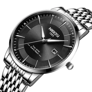尼博西创意男士石英手表2525热卖奢华不锈钢43毫米表盘设计计时手表