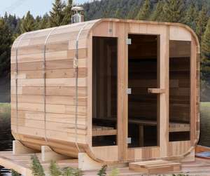 غرفة ساونا مربعة تقليدية خارجية فنلاند بيضاء من الصنوبر الشوكران خشب الأرز الأحمر تصميم مربع الشكل مع موقد ساونا بالبخار - Product Image 2