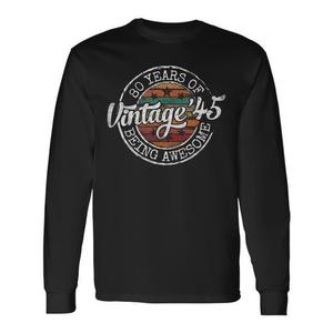 T-shirt unisexe vintage 1945 pour 80e anniversaire, manches longues, sérigraphié, col rond, 80 ans d'incroyable génialité - Product Image 2