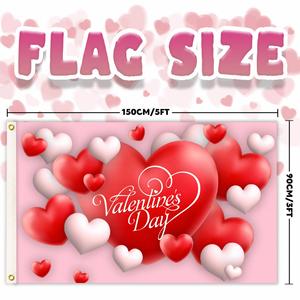 3x5 Ft Happy Valentines Day Pennant <b>Flag</b> Single Layer Polyester with Two Brass Grommets for Indoor and Outdoor Hanging Decor - Product Image 4
