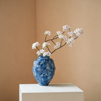 Vase en céramique à glaçure bleue traditionnelle, nouvelle décoration chinoise pour la maison, ornement artistique en céramique pour arrangement floral d'intérieur