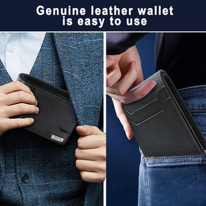 Custom Logo Genuine Leather <b>Wallet</b> for Men RFID Blocking Automatic Pop up Aluminum Metal Credit Card Holder With Coin Pocket - Product Image 3