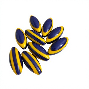 Perles ovales en résine rayées jaune et bleu, composants de bijoux vibrants pour colliers, bracelets et accessoires de mode DIY - Product Image 1