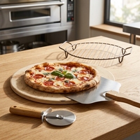 Ensemble de pelle à pizza en bois, pierre à pizza en céramique, planche à découper pour four, grill, barbecue et pâtisserie