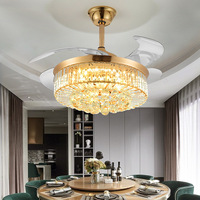 Or décoratif moderne 220v avec télécommande Led pales cachées ventilateur de plafond en cristal avec Kit d'éclairage