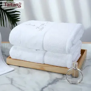 100 Cotton Towels Wholesale Taitang Hotel Linen Custom Towel Embroidered Logo White Cotton Bath Towel 70 140