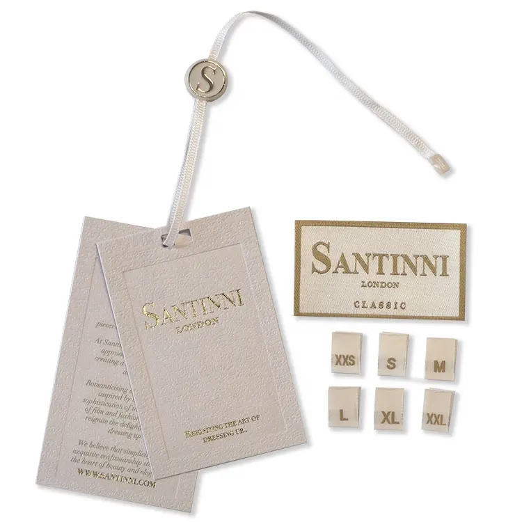 Etiquetas de tamaño colgante de papel para ropa tejidas con logotipo de lámina en relieve privado serigrafía personalizada etiquetas de lujo para ropa