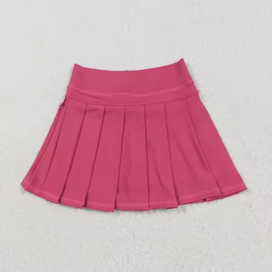 Vente en gros : Vêtements de yoga pour petites filles, robes mini plissées unies à taille haute style décontracté d'été, et jupes-culottes de sport - Product Image 4