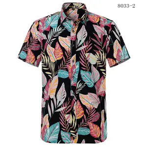 Fabrika tedarikçisi özel 100% pamuk moda nefes baskı hawaii baskı kısa kollu çiçek gömlek erkekler için