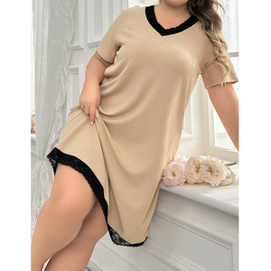 Camicia <span class=keywords><strong>da</strong></span> <span class=keywords><strong>Notte</strong></span> Oversize <span class=keywords><strong>da</strong></span> <span class=keywords><strong>Donna</strong></span> con Scollo a V, Vestito in Pizzo Primavera/Estate, Pigiama, Abbigliamento per Casa - Product Image 2