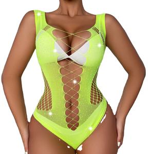 Nieuwe Modieuze Zwarte Groene Volwassen Lovertjes Strass Bikini Bodysuit Meesteres Lingerie Sexy Visnet <span class=keywords><strong>Bodystocking</strong></span> Voor Vrouwen - Product Image 1