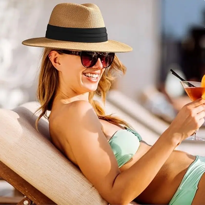 FURTALK Wide Brim Bucket Hat Unisex Summer Beach Sun Hat Fedora Straw Hat for Outdoor Activities Fishing Men's Women's Style