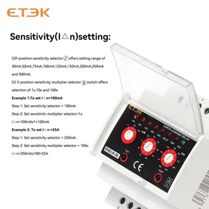 ETEK EKELR-30 110/230VAC 유형 누설 탐지 30mA-30A 의 조정가능한 여행 수준을 가진 지구 누설 감시 릴레이 (ELR)