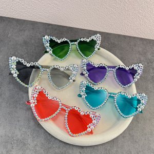 Occhiali da sole con lenti sfumate per feste alla moda strass a forma di cuore giallo per PC decorazione con perla Oversize Cat Eye sposa Be - Product Image 1