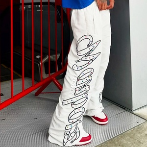 Factory Custom High Quality Baggy <b>Pants</b> <b>Straight</b> <b>Leg</b> Trouser Oversized Waterproof Embroidery Rhinestone Nylon <b>Track</b> <b>Pants</b> - Product Image 5