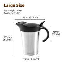 Bouillonnière en acier inoxydable à double paroi isolée de 400 ml et 800 ml avec poignée, distributeur de sauce pour le dîner à la maison, au restaurant, en cuisine