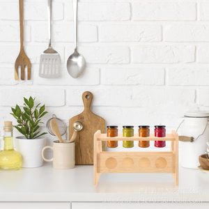 <b>Bamboo</b> Spice Rack Double Layer Storage Organizer For Kitchen Countertop With 4 Jar Holders Eco Friendly Design - Product Image 2