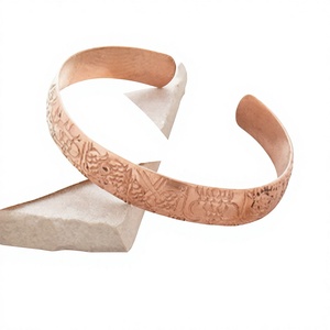 Premium Heritage Floral Blossom Accent Metallic Therapy Bangle Embossing Exquisite Design Jewelry - Product Image 1