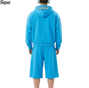 Ensemble de <span class=keywords><strong>2</strong></span> pièces pour homme de marque Euro : sweat à capuche surdimensionné à fermeture éclair intégrale et short de survêtement large à longueur genou, tenue décontractée streetwear - Product Image 2