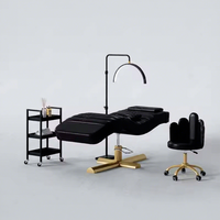 Lit de massage pour sourcils moderne en cuir blanc avec base dorée, hauteur réglable, lit de luxe pour cils et soins du visage, en promotion