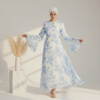 Abaya en mousseline imprimée à manches évasées pour femme musulmane, robe longue maxi modeste, fluide et décontractée pour l'été et l'Aïd, vente en gros