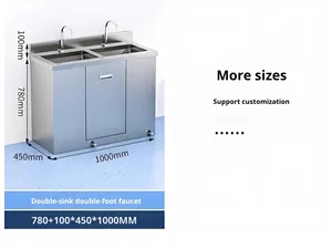 Table <span class=keywords><strong>de</strong></span> préparation <span class=keywords><strong>de</strong></span> cuisine professionnelle en acier inoxydable certifiée ISO avec armoire, évier intégré et tiroirs auto-nettoyants - Product Image 5