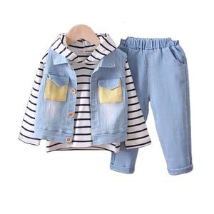 Ropa de Boutique para Niñas Otoño, Sudadera Lisa, Chaleco, Jeans, Conjunto Vaquero Infantil - Product Image 1