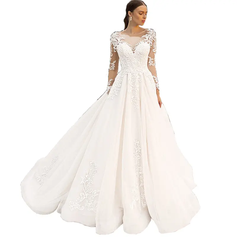 OXGIFT Wholesale luxury lady elegant mermaid modest wedding dresses for women bridal gown 2023