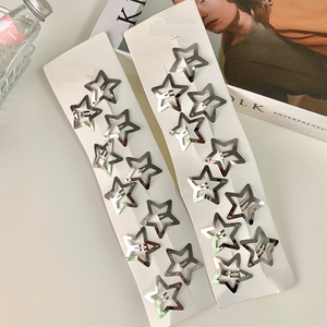 Venta al por mayor de fábrica Y2K Silver Star Hairclip 10 unids/set dulce flor de cinco puntas horquillas de Metal 5cm flequillo lateral Hairclip - Product Image 4