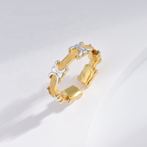 custom plata 925 sterling <b>silver</b> flower double color <b>ring</b> fashion jewelry vintage minimalist <b>adjustable</b> 18k gold plated <b>rings</b> - Product Image 1