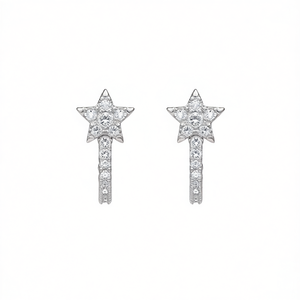 E3021 Orecchini a forma di stella in oro bianco con montatura a punta con zirconi rotondi per gioielli da regalo da donna - Product Image 1