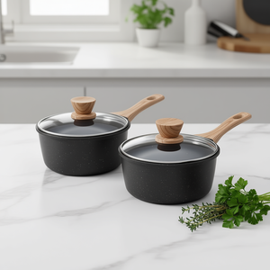 Ensemble de casseroles antiadhésives noires 1,5 Qt 2,5 Qt avec couvercles en verre compatibles induction, ustensiles de cuisine polyvalents - Product Image 2