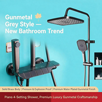 Mitigeur de douche thermostatique mural 4 voies à touches piano, finition bronze, avec pommeau de douche pluie, douchette à main, pulvérisateur de bidet et robinet de remplissage de baignoire