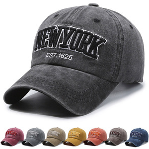 <b>New</b> <b>York</b> Embroidered Baseball <b>Cap</b> Washed Cotton Sun Protection Unisex Duckbill Hat Canvas Material Multiple Colors Available - Product Image 1