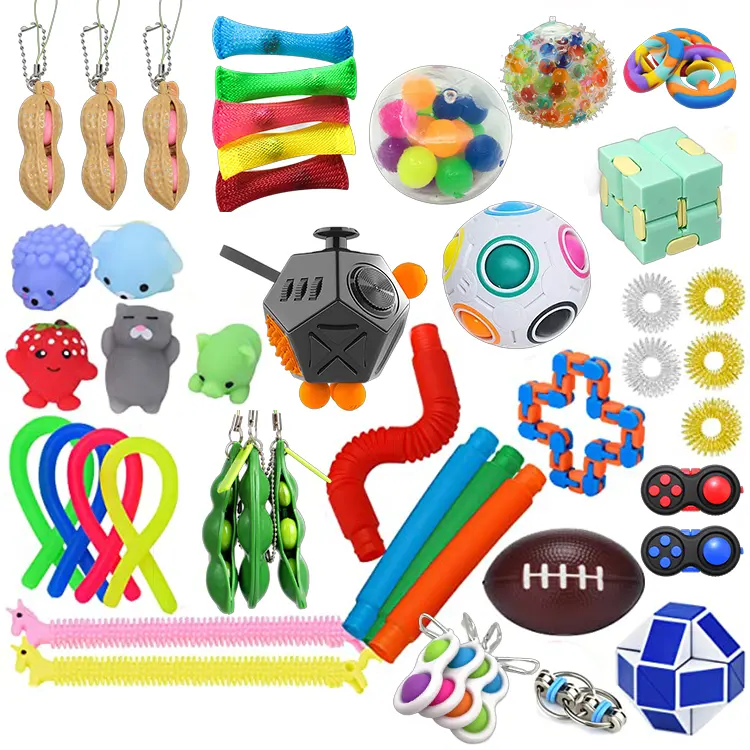 28 Pack Fidget Toy Collection Cheap Sensory Bubble Fidget Pack Toy Magic Puzzle Silicone Bubble Push It Toys Bike Keychain