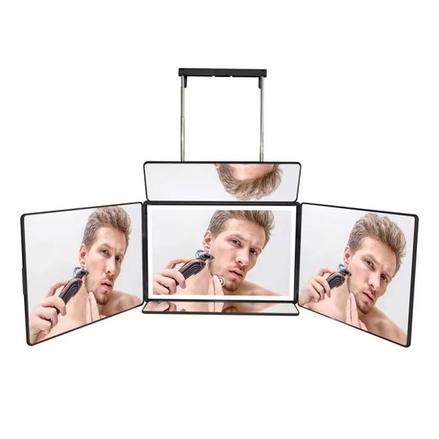 5 Way Folding Wall Hanging Makeup Mirror with LED Light Self Hair Cutting Cosmetic Mirror