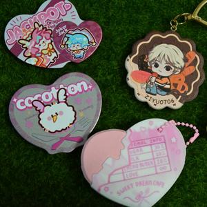 Kustom Double Heart Can Pin tombol Tinplate Glitter disesuaikan lencana logam fluoresensi lencana timah - Product Image 3