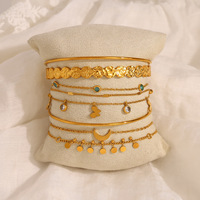 Ensemble de bracelets vintage superposés pour femmes, style plage, fleur, lune, strass, acier inoxydable