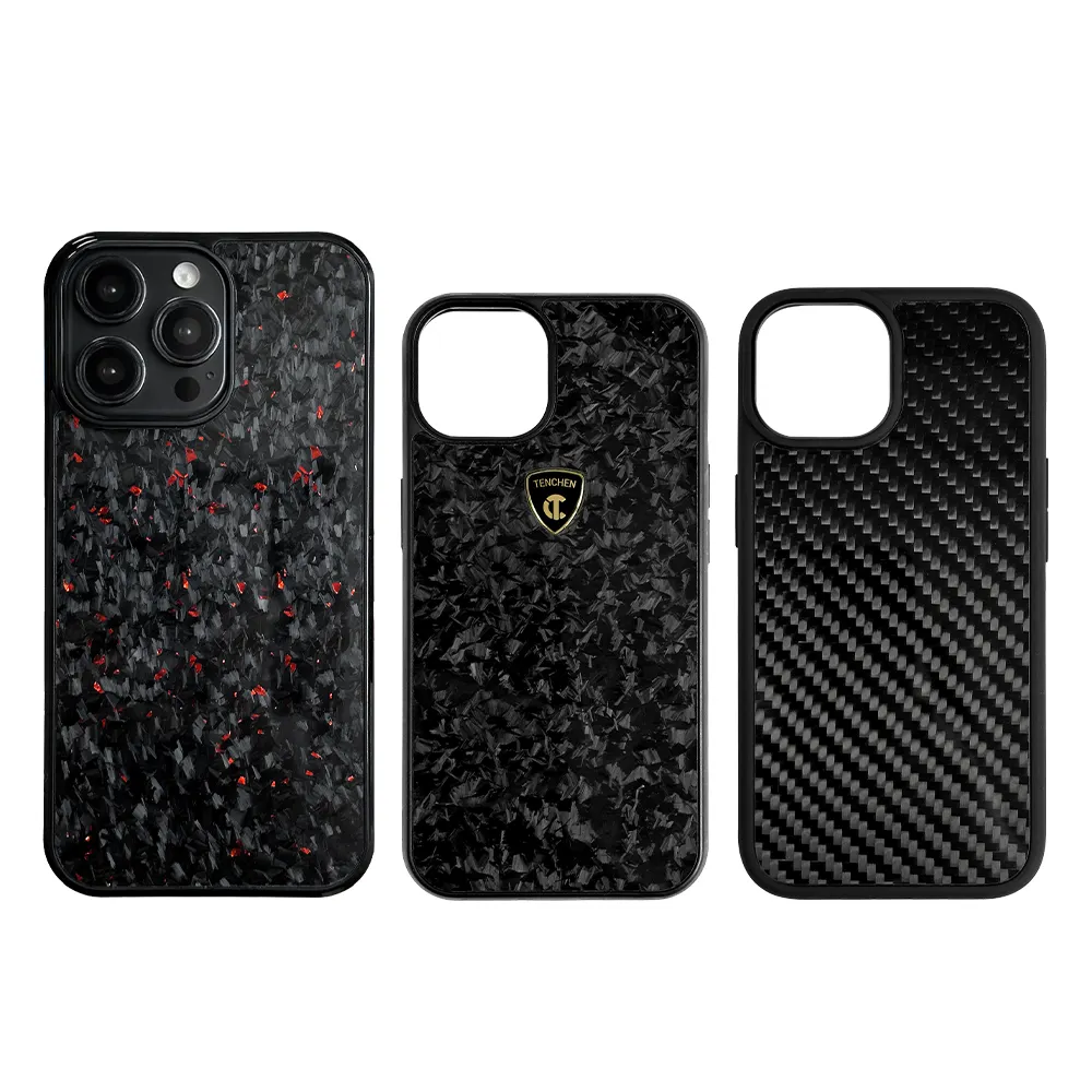 Tenchen Custom Mobiele Telefoon Case Schokbestendig TPU Edge Echt Gesmede Koolstofvezel Telefoon Case Voor Iphone 15 Pro Max