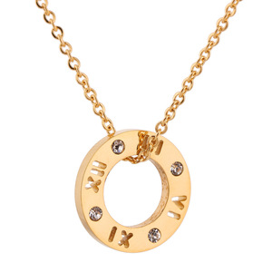 Collar de Diamantes con Colgante Circular de Números Romanos, Cadena de Acero Inoxidable 304, Color Oro Rosa, Plata y Oro, para Uso Diario - Product Image 2