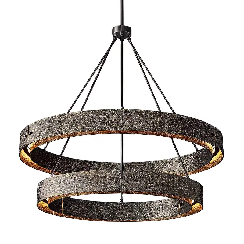 OEM Contemporary American Pendant Lights Industrial Hand Formed Solid Brass Two-Tier Round Brass Chandelier